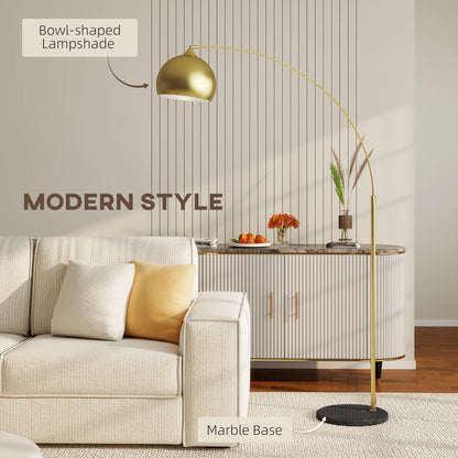 Adjustable Arc Floor Lamp - Modern Gold Standing Light with Foot Control