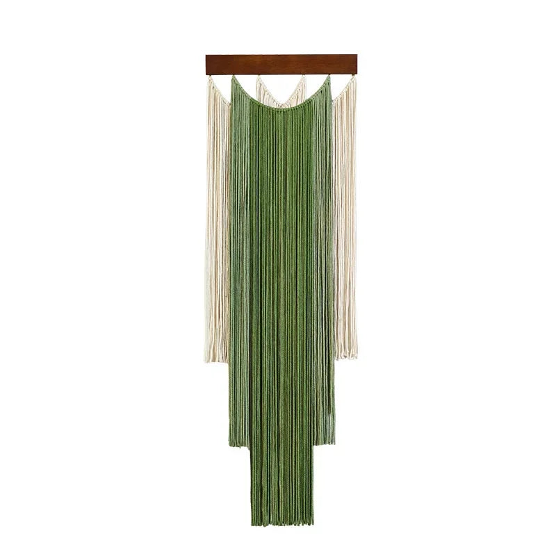 Green Macrame Wall Hanging with Boho Fringe