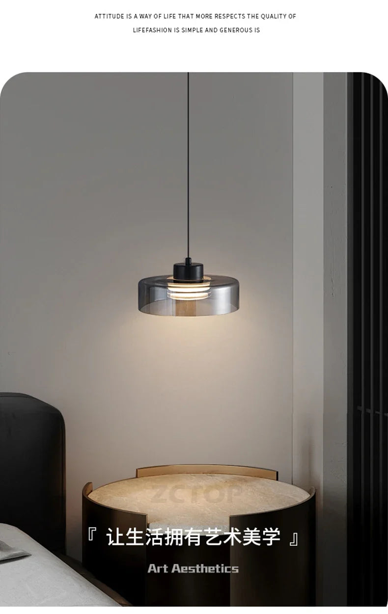 Minimalistische Glazen LED Hanglamp Zwart