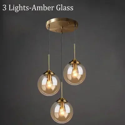 Glass Ball Pendant Light | 3 or 5 Heads | Amber, Clear or Smoke Gray | E27