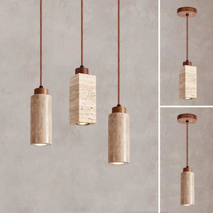 Natural Travertine Pendant Light - Japanese Wabi-Sabi Stone Lamp