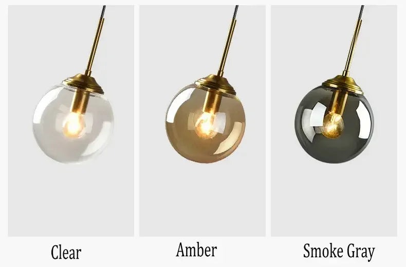Glass Ball Pendant Light | 3 or 5 Heads | Amber, Clear or Smoke Gray | E27
