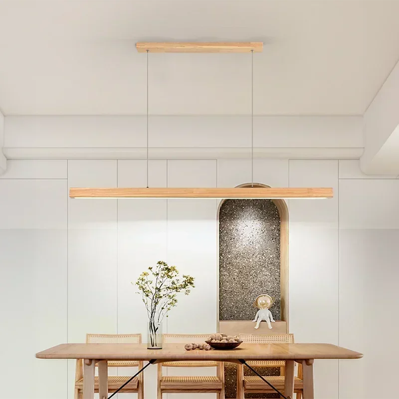 LED Pendant Light - Wood Long Strip - Kitchen Island Lighting
