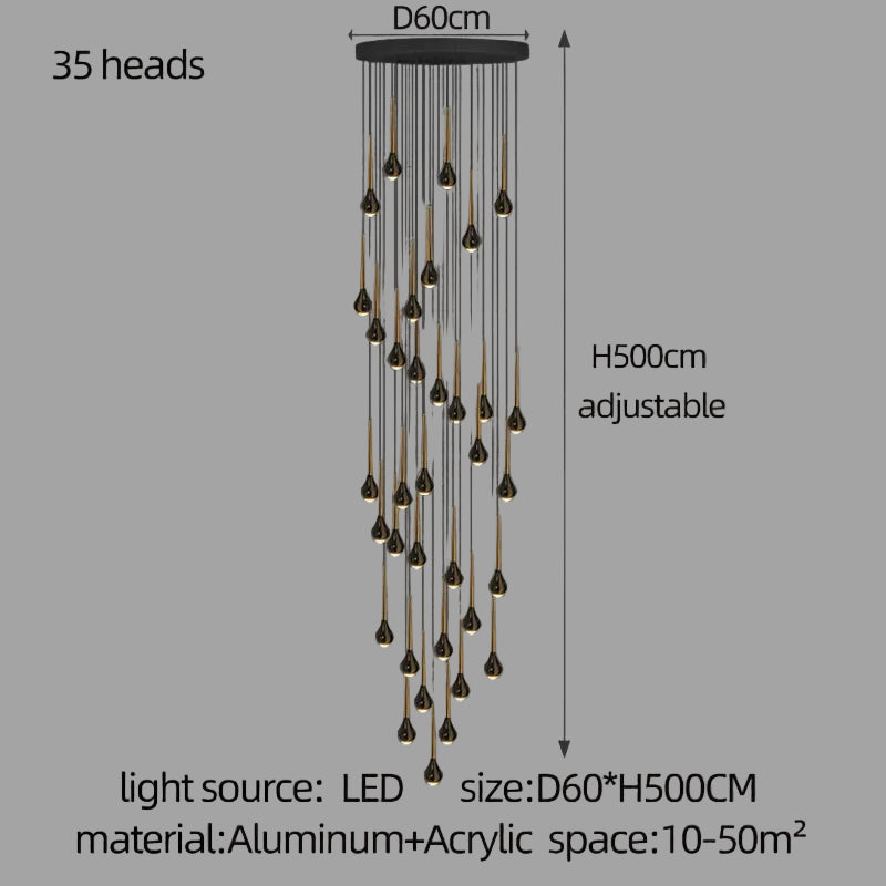 LED Staircase Pendant Light – Black and Gold