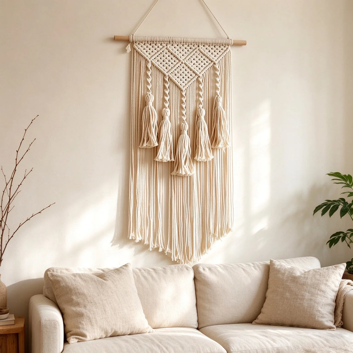 Boho-Makramee-Wandbehang – Handgewebter Baumwoll-Wandteppich
