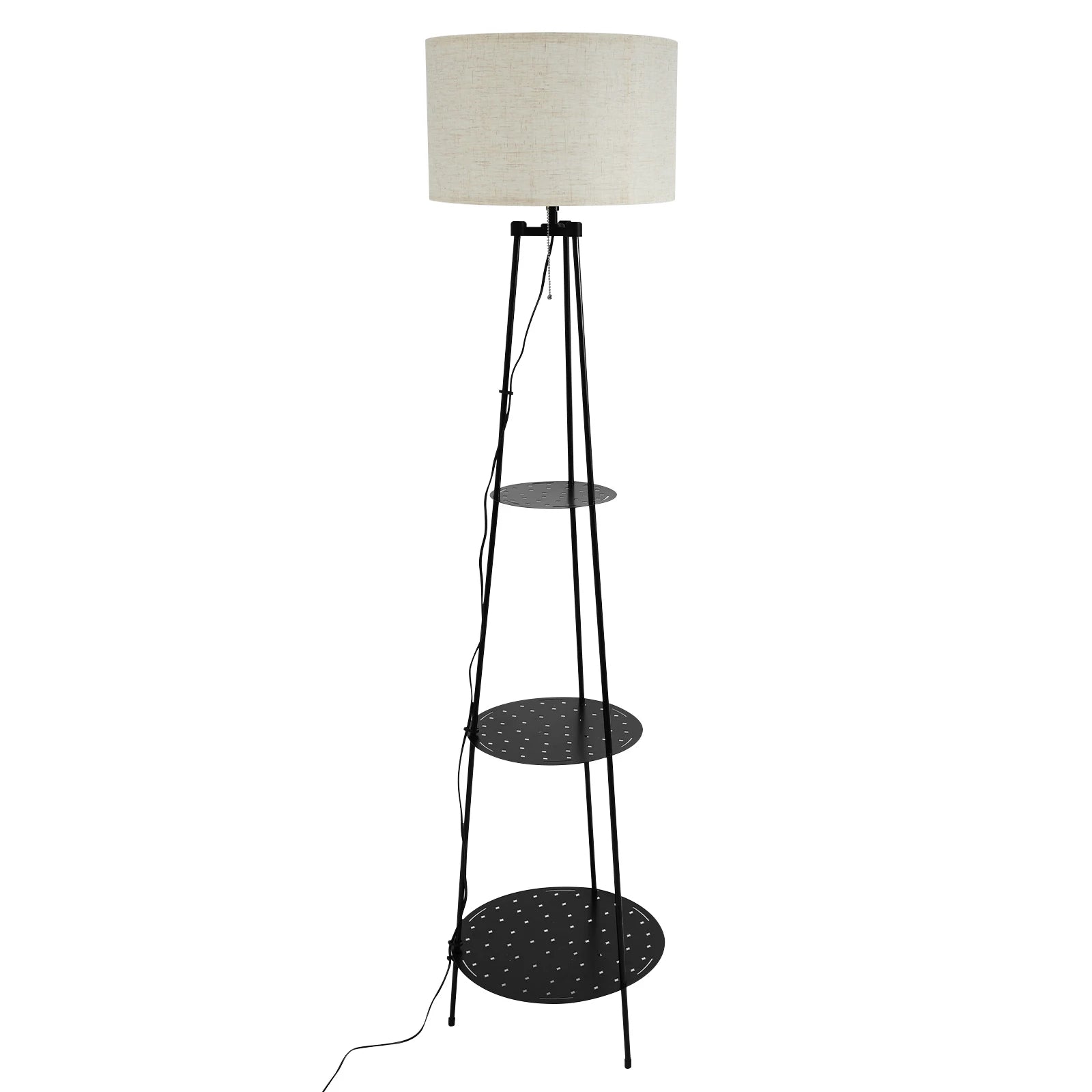 Modern Floor Lamp with 3-Tier Shelf - E27 Standing Light with Storage