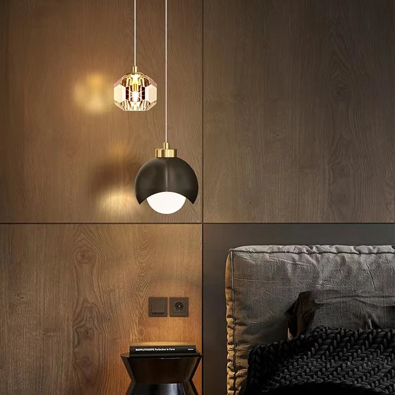 Arc Arm Crystal Pendant Light – Black & Gold