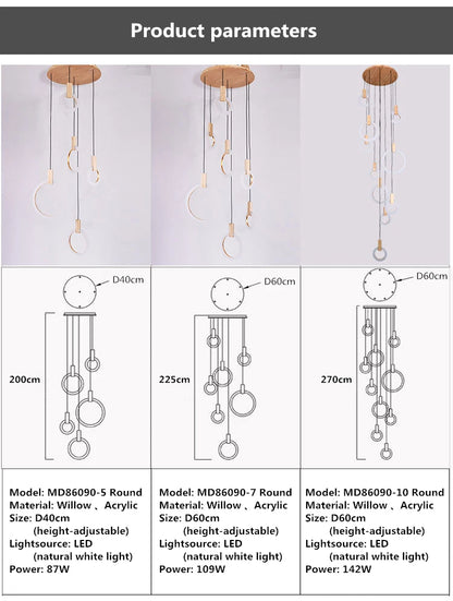 Wooden Ceiling Chandelier - Modern Pendant Light for Living Room, Bedroom & Dining Room