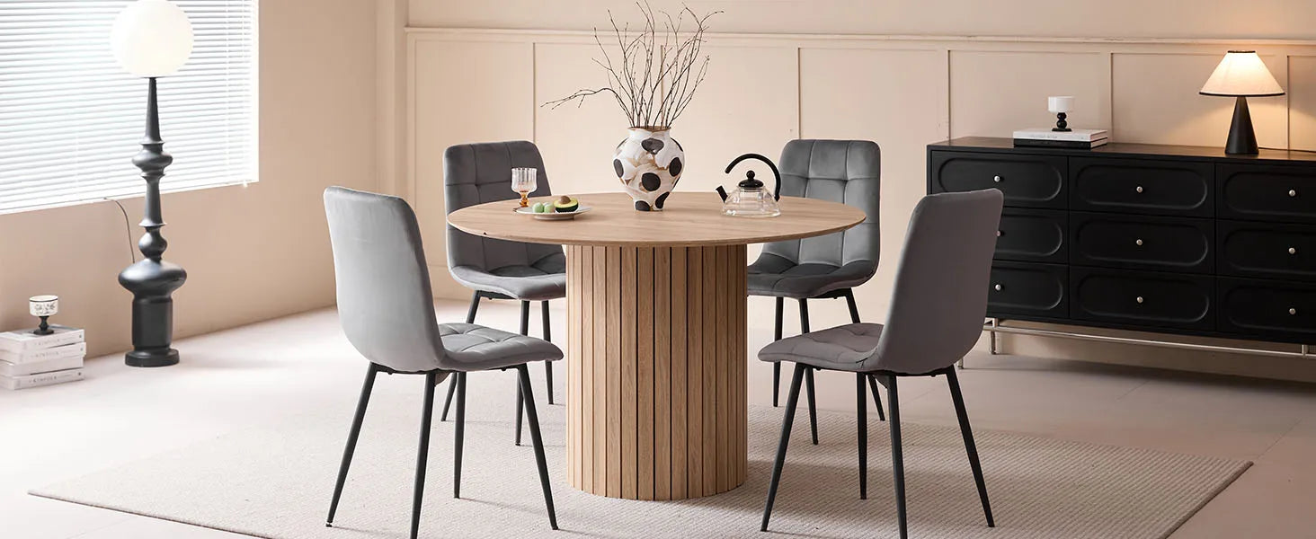 Round Dining Table 120cm - Modern Farmhouse Style for 4-6 People