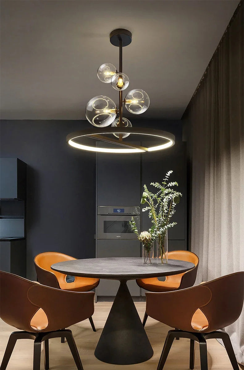 NOSTAGA Glass Circle Pendant Light – LED Chandelier (horizontal)