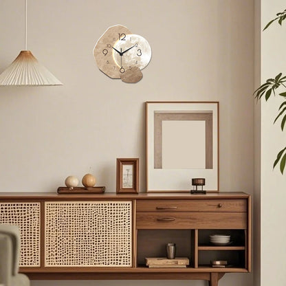 Silent Wall Clock - Modern Moon Design with Wooden Frame