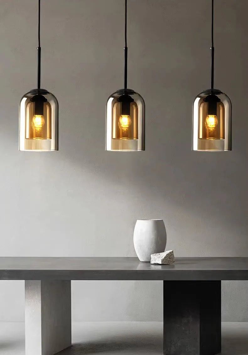 Modern Pendant Lamp – Glass & Iron, 1 or 3 Heads, Dimmable