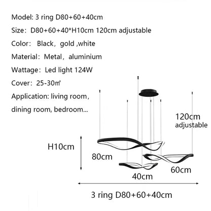 Modern Wavy Ring LED Pendant Light - Circular Designer Chandelier