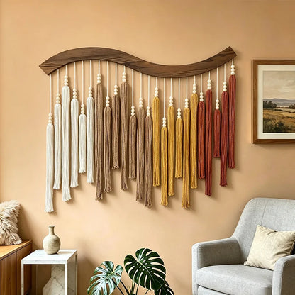Green Macrame Wall Hanging with Tassels – 70 × 80 cm