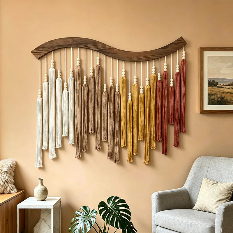 Green Macrame Wall Hanging with Tassels – 70 × 80 cm
