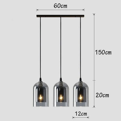 Modern Pendant Lamp – Glass & Iron, 1 or 3 Heads, Dimmable