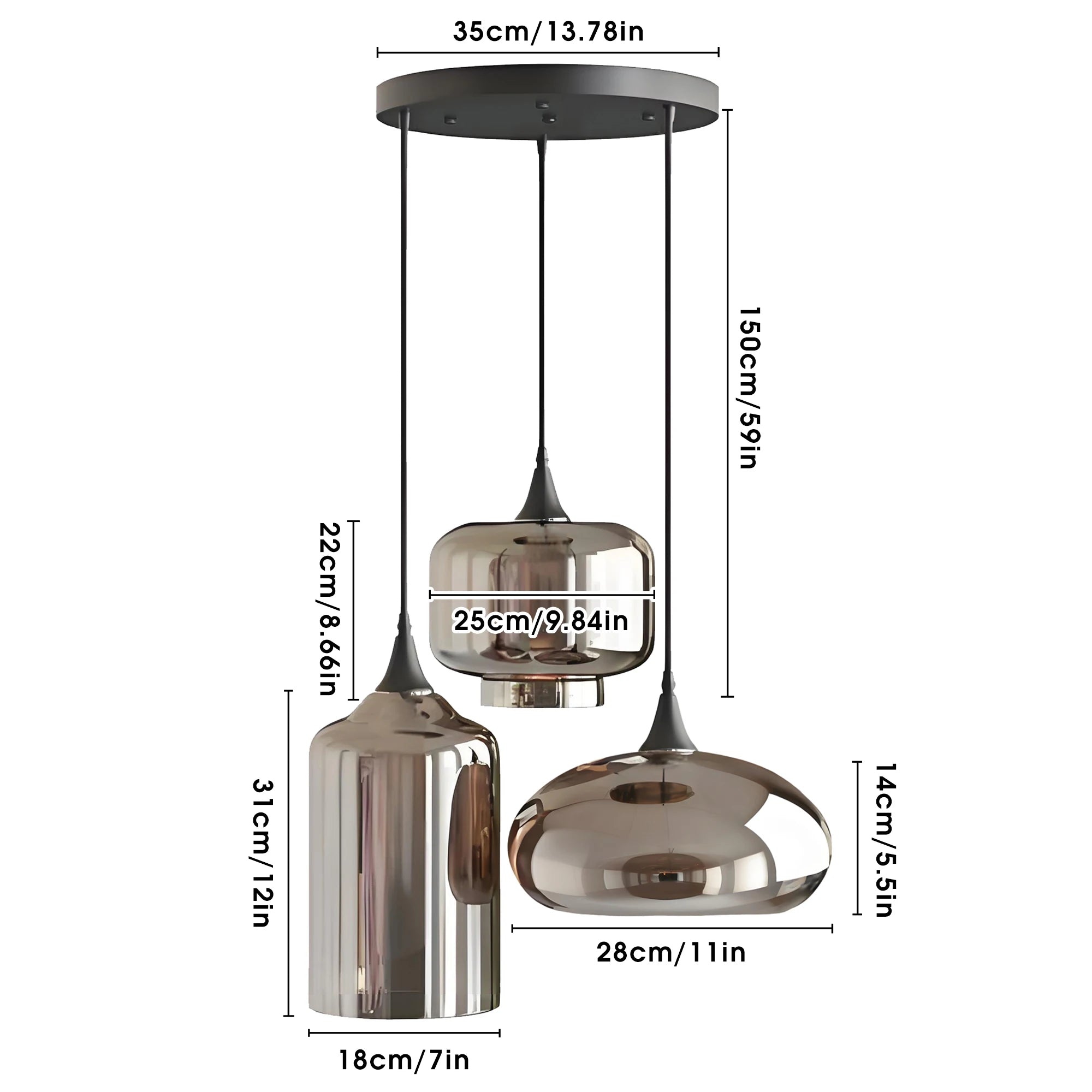 Irregular Glass Pendant Light — 3-Head Chandelier