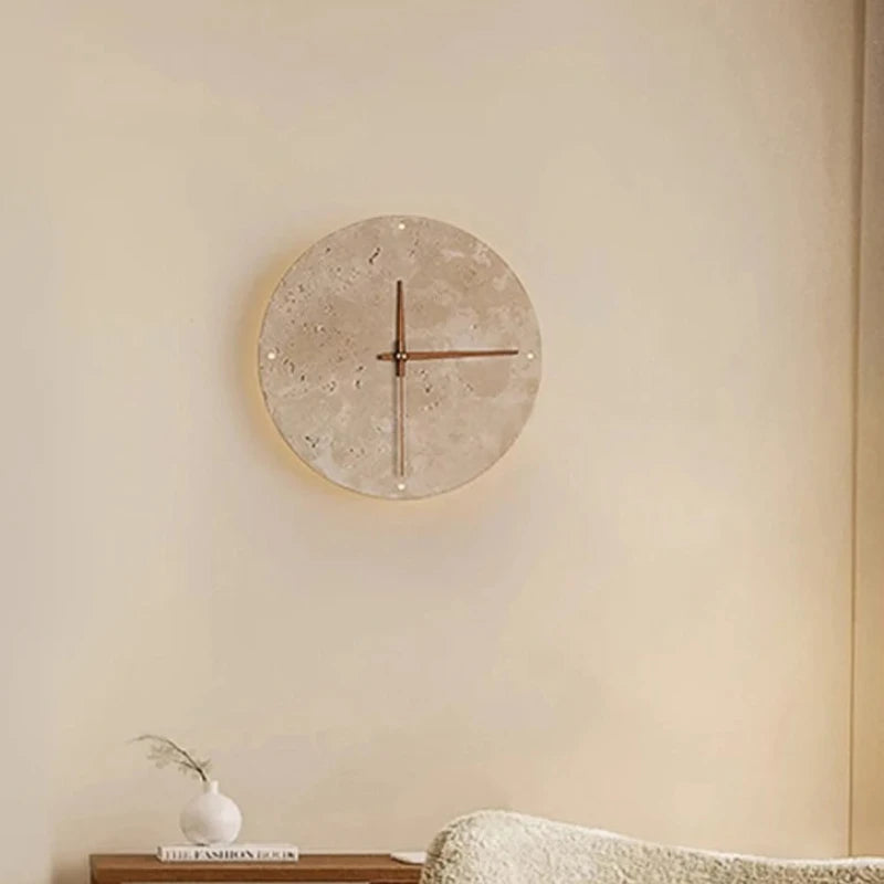 Ronde stenen ledwandklok met muurarmatuur – Wabi-sabi, 23 of 30 cm