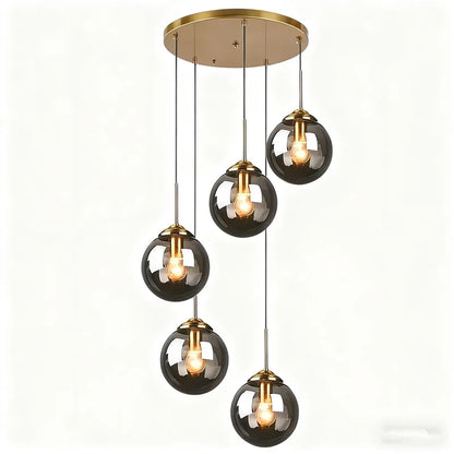 Glass Ball Pendant Light | 3 or 5 Heads | Amber, Clear or Smoke Gray | E27