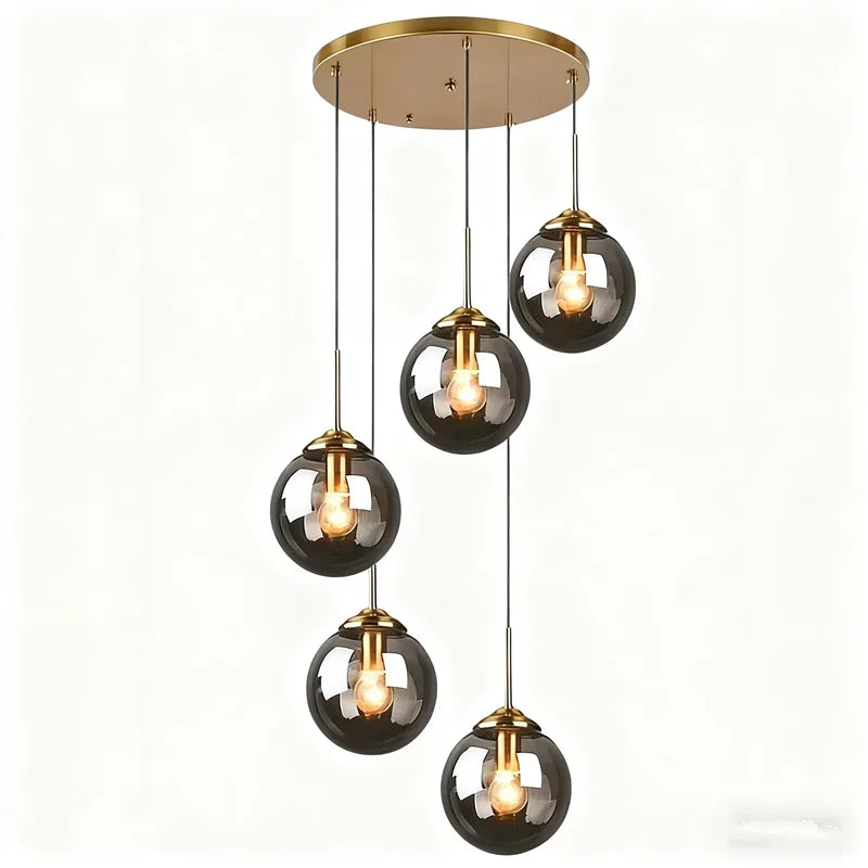 Glass Ball Pendant Light | 3 or 5 Heads | Amber, Clear or Smoke Gray | E27