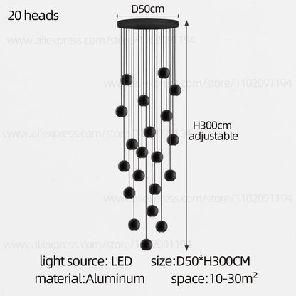 Modern LED Circular Pendant Chandelier - Multi-Light Stairwell Fixture