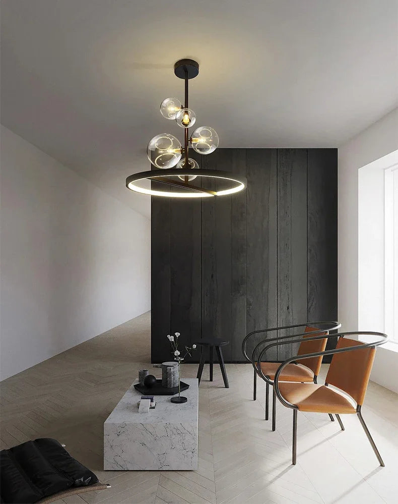 NOSTAGA Glass Circle Pendant Light – LED Chandelier (horizontal)