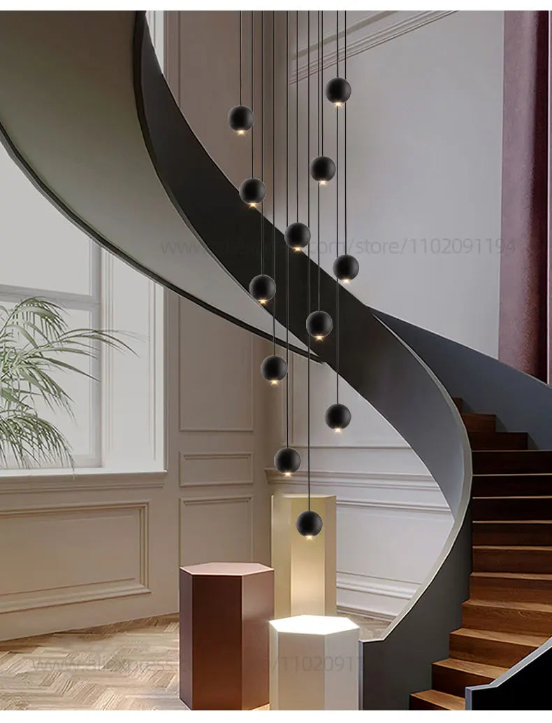 Modern LED Circular Pendant Chandelier - Multi-Light Stairwell Fixture