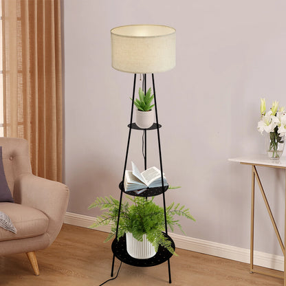 Modern Floor Lamp with 3-Tier Shelf - E27 Standing Light with Storage