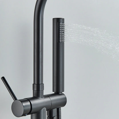 Floor Standing Bathtub Faucet - Single Handle Mixer with 360° Swivel Spout & Hand Shower