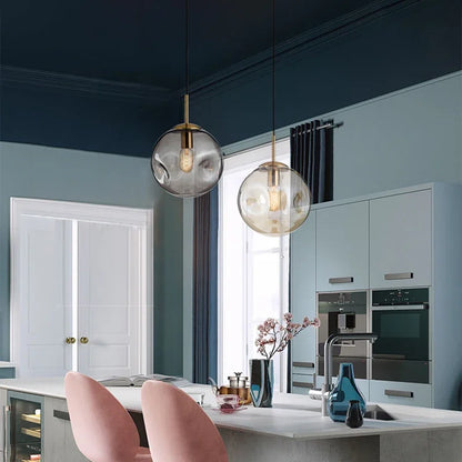 Glass Ball Pendant Lamp – Smoky Grey or Amber | Small & Large