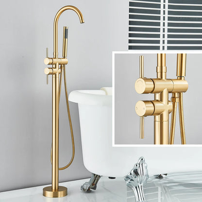 Floor Standing Bathtub Faucet - Single Handle Mixer with 360° Swivel Spout & Hand Shower