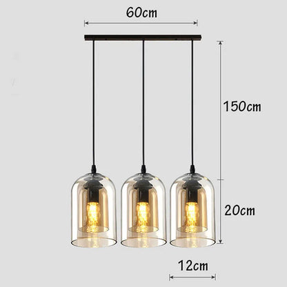 Modern Pendant Lamp – Glass & Iron, 1 or 3 Heads, Dimmable