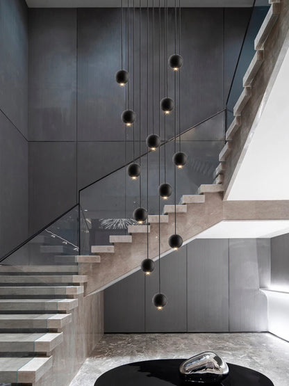 Modern LED Circular Pendant Chandelier - Multi-Light Stairwell Fixture