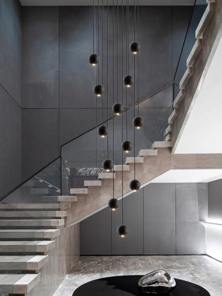 Modern LED Circular Pendant Chandelier - Multi-Light Stairwell Fixture