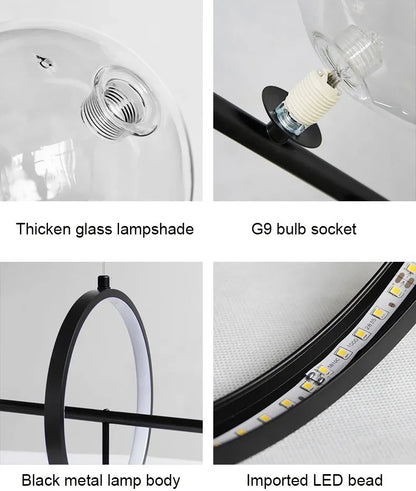 NOSTAGA Glass Circle Pendant Light – LED Chandelier (horizontal)
