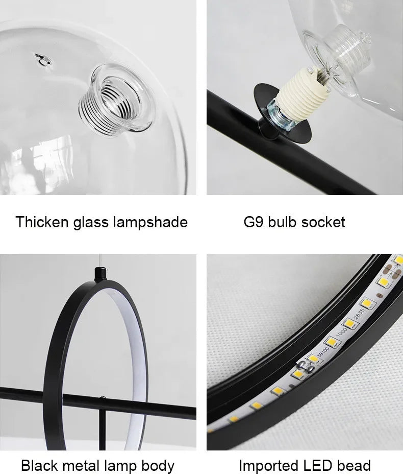 NOSTAGA Glass Circle Pendant Light – LED Chandelier (horizontal)