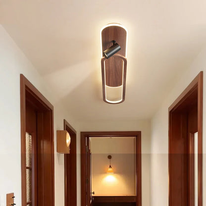 Lineair LED-plafondlicht met walnootafwerking en spot
