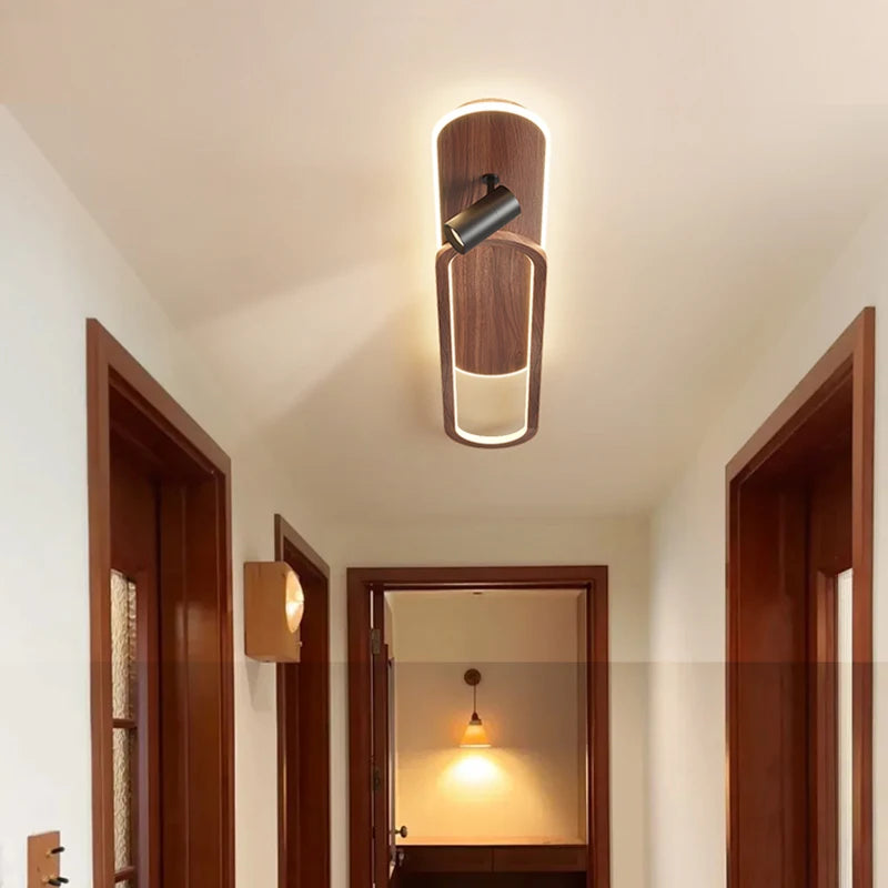 Lineair LED-plafondlicht met walnootafwerking en spot
