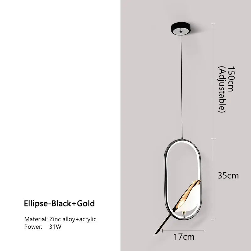 Magpie Bird LED Pendant Lamp - Modern Nordic Design