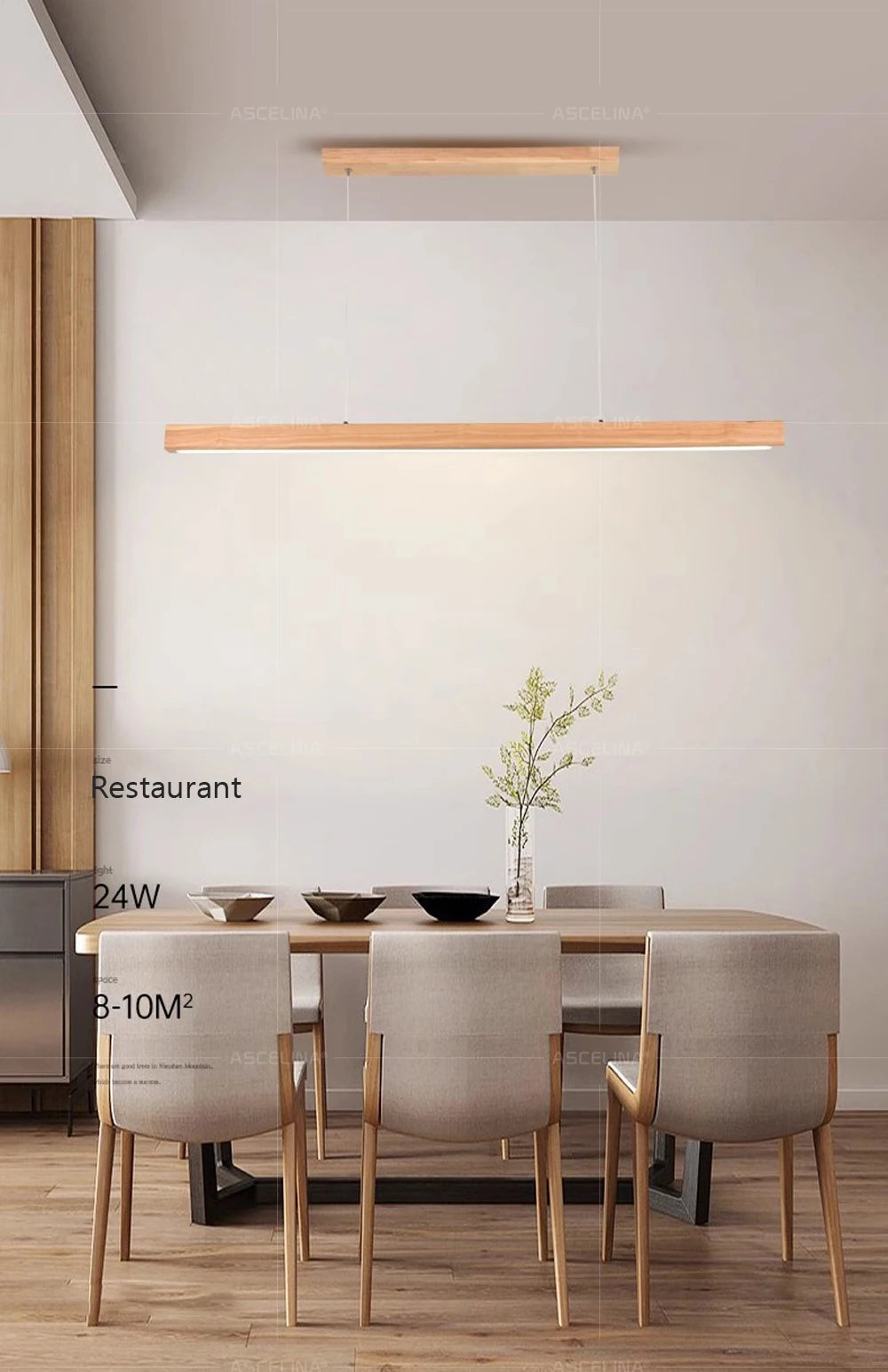 LED Pendant Light - Wood Long Strip - Kitchen Island Lighting