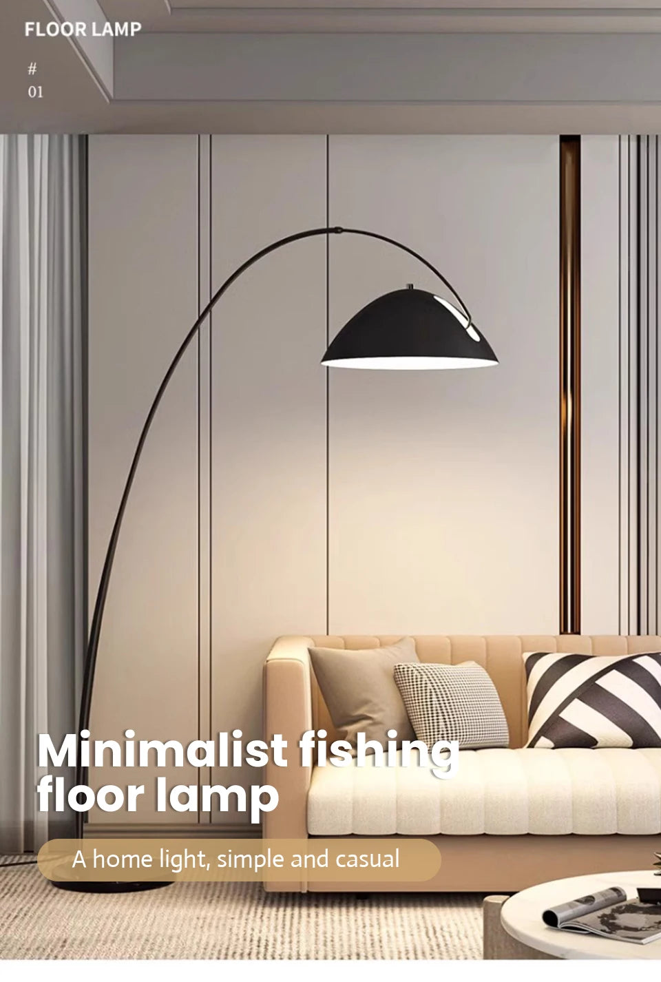 Moderne Scandinavische LED-vloerlamp - driekleurig vishengel ontwerp