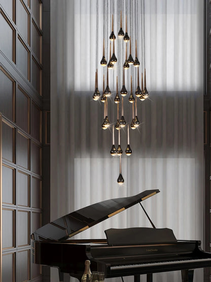 LED Staircase Pendant Light – Black and Gold