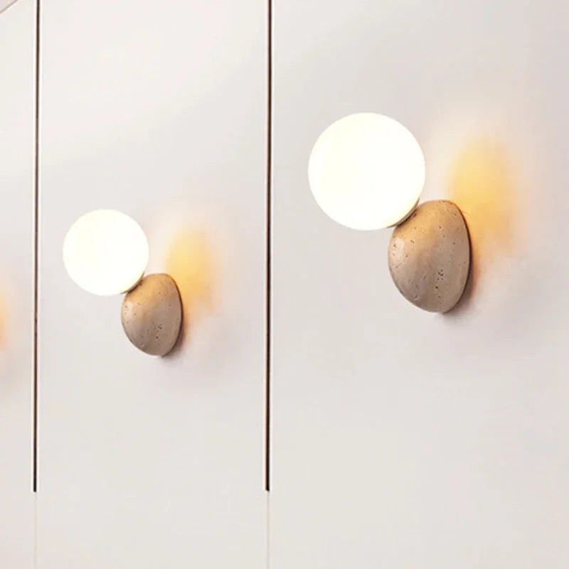 Round Stone Wall Sconce – Warm White Bedside Light