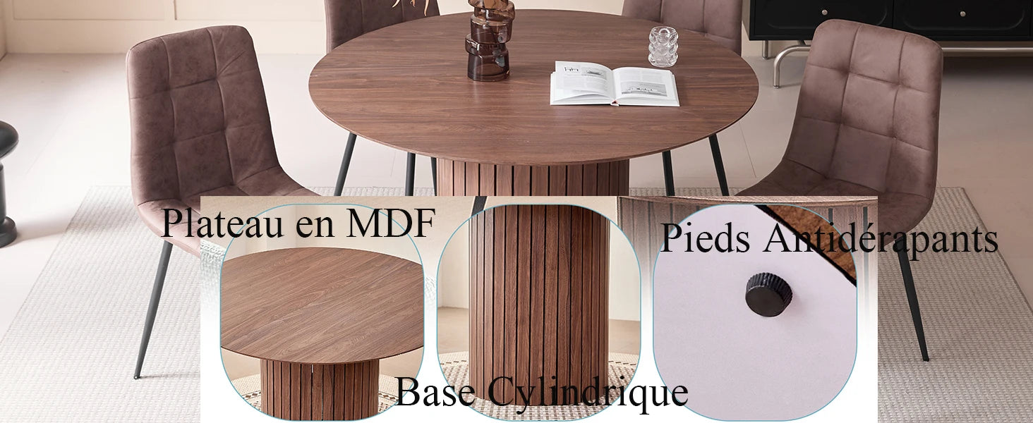 Round Dining Table 120cm - Modern Farmhouse Style for 4-6 People