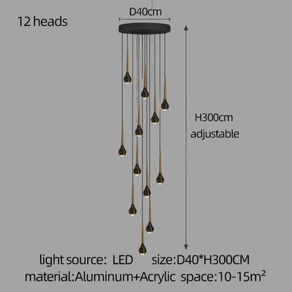LED Staircase Pendant Light – Black and Gold