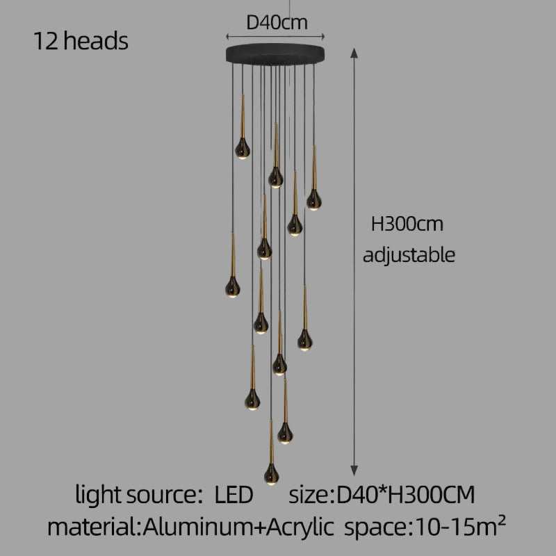 LED Staircase Pendant Light – Black and Gold