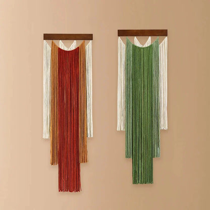 Green Macrame Wall Hanging with Boho Fringe