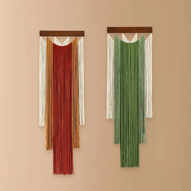 Green Macrame Wall Hanging with Boho Fringe