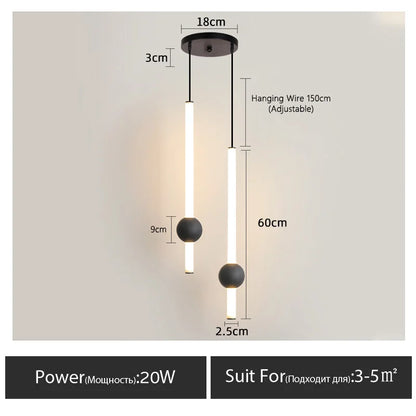 Minimalist Bedside Pendant Light - Modern Single Head LED Lamp