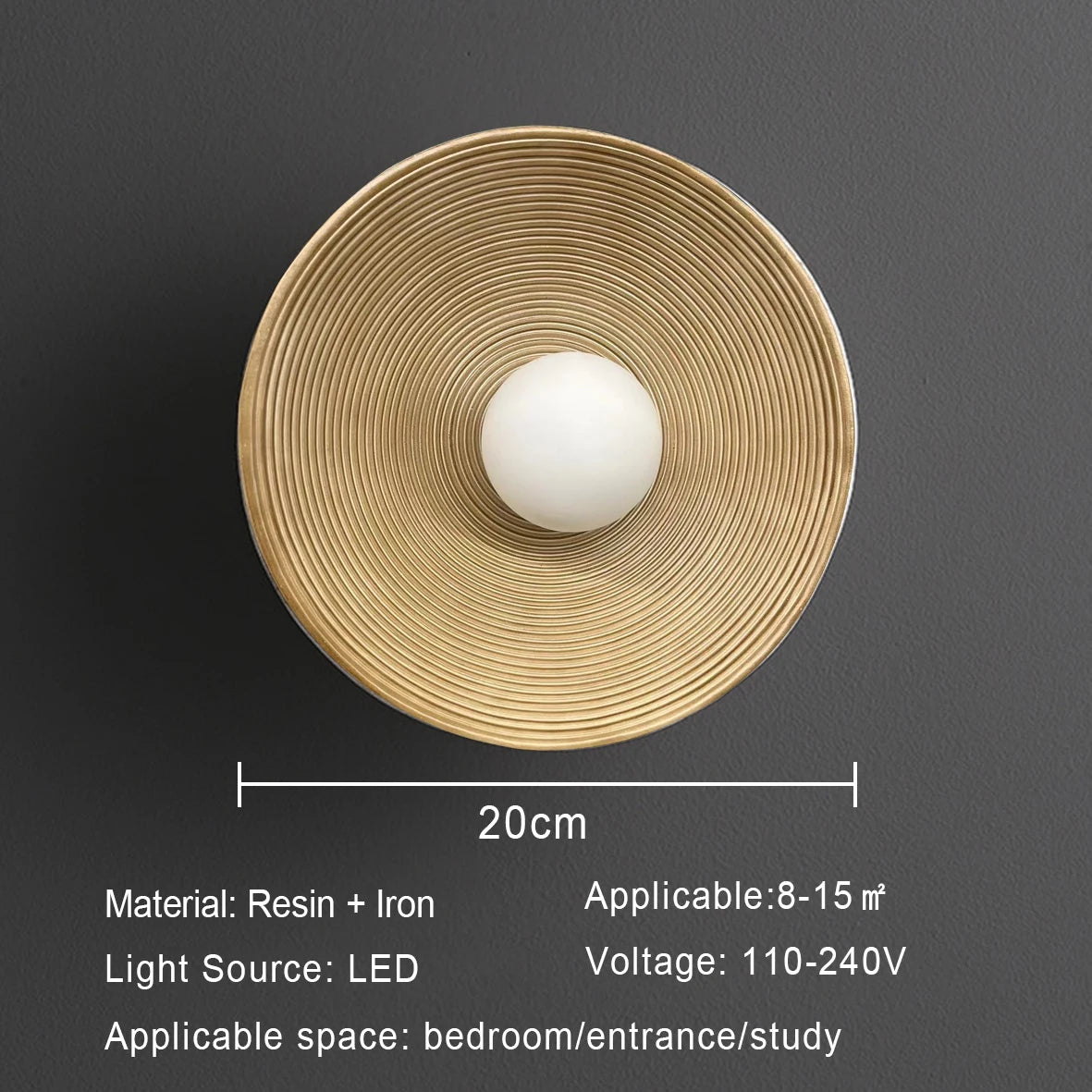 Runde Wandleuchte Luna – Wabi-Sabi-Harzlampe